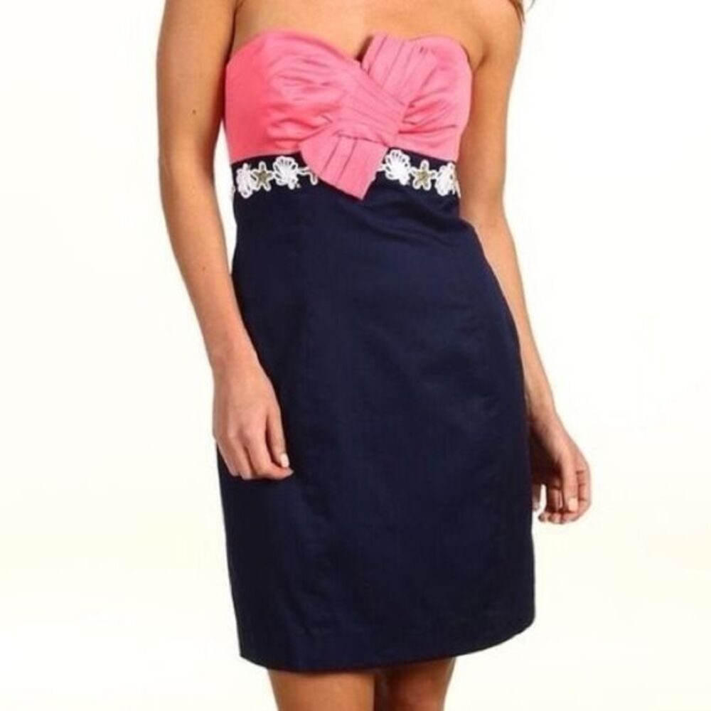LILLY‎ PULITZER Krissa Strapless Dress Multi Colorblock Pink Blue Size 6